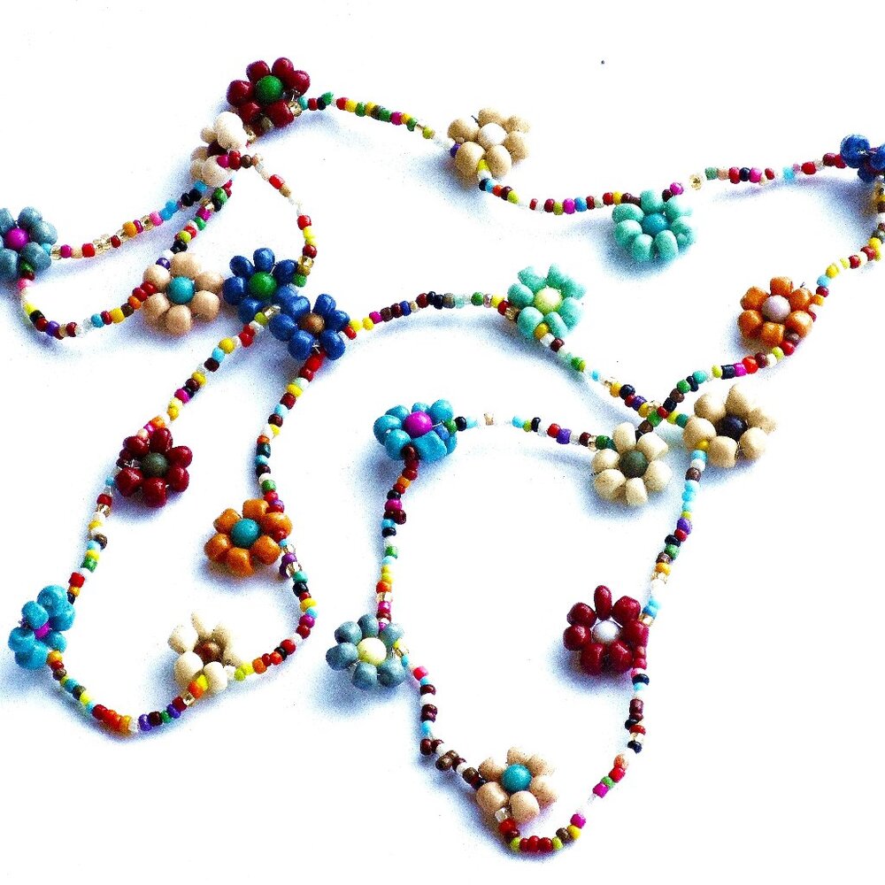 NEW Long Colorful Beaded Flower Chain Necklace Spring Summer Bohemian Jewelry